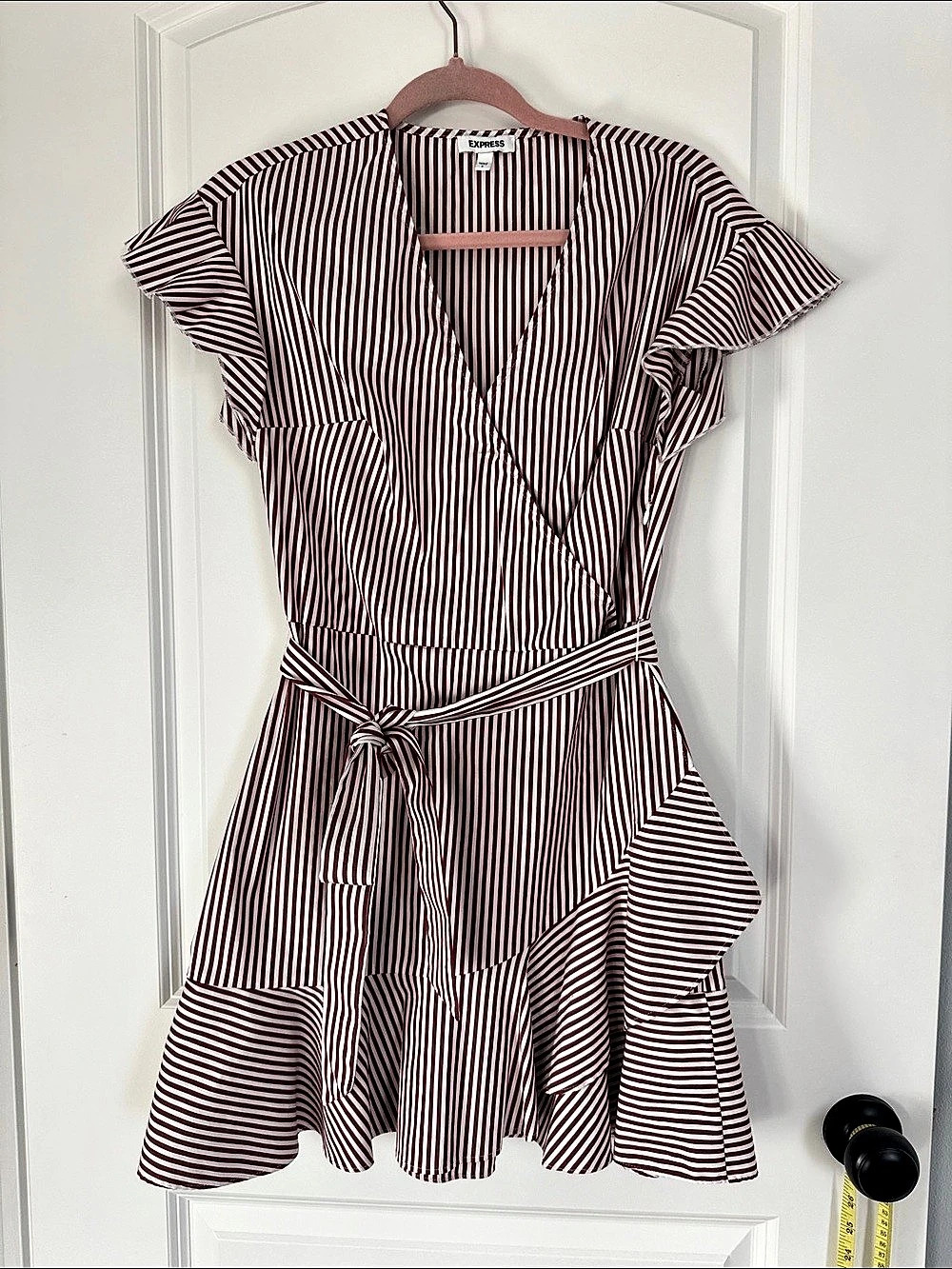 EXPRESS Striped Wrap Mini Dress in Red & White Size 6